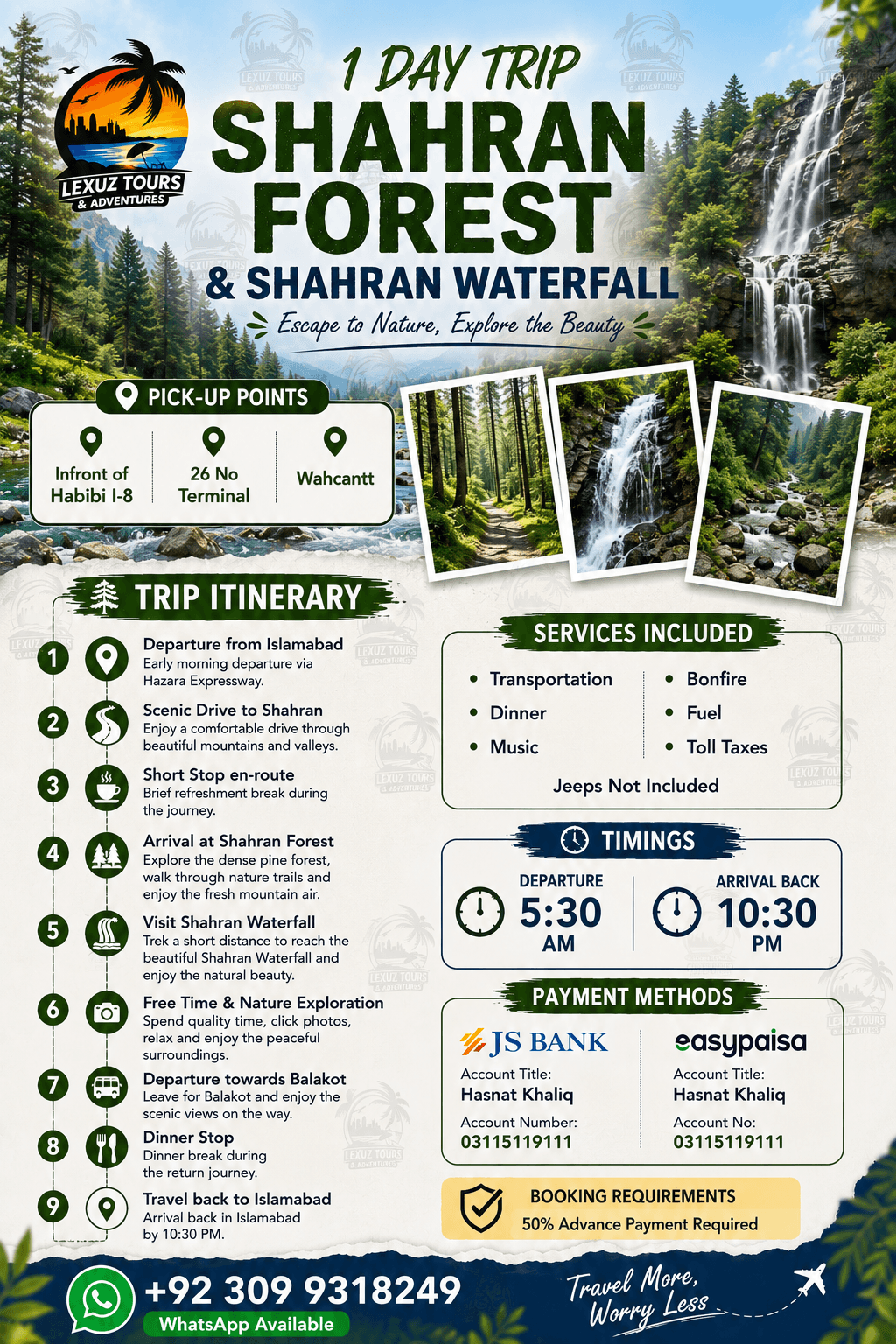 Sharaan Forest & Sharaan Waterfall itinerary poster