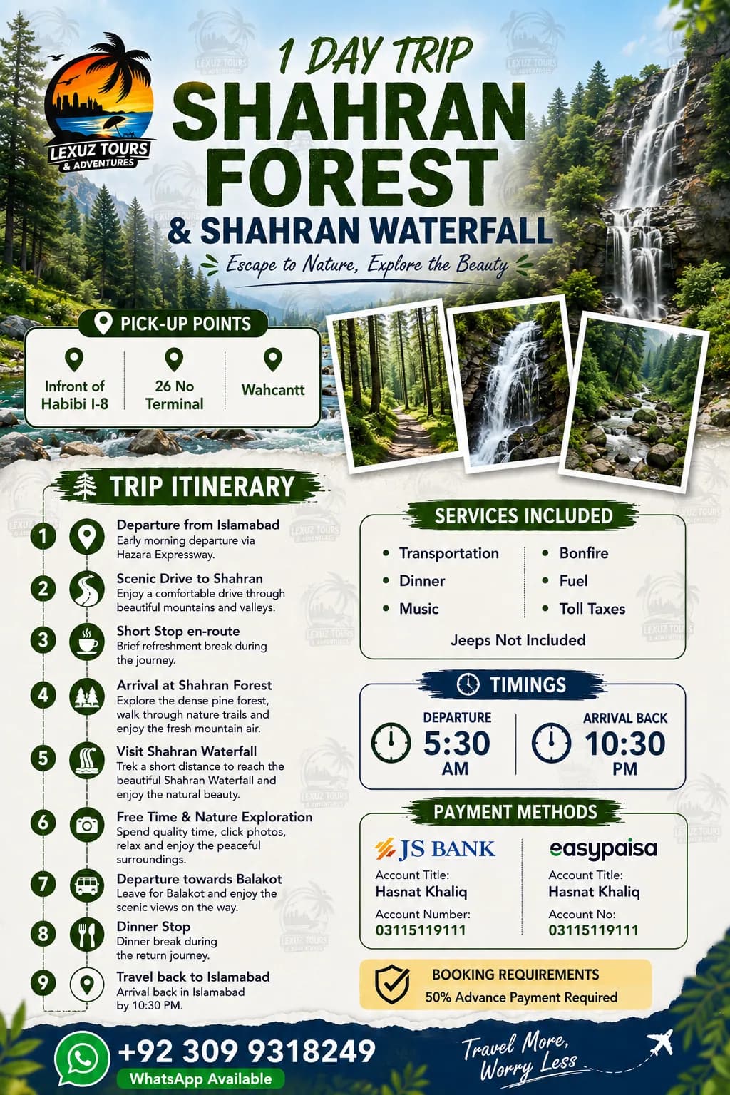 Sharaan Forest & Sharaan Waterfall official itinerary poster